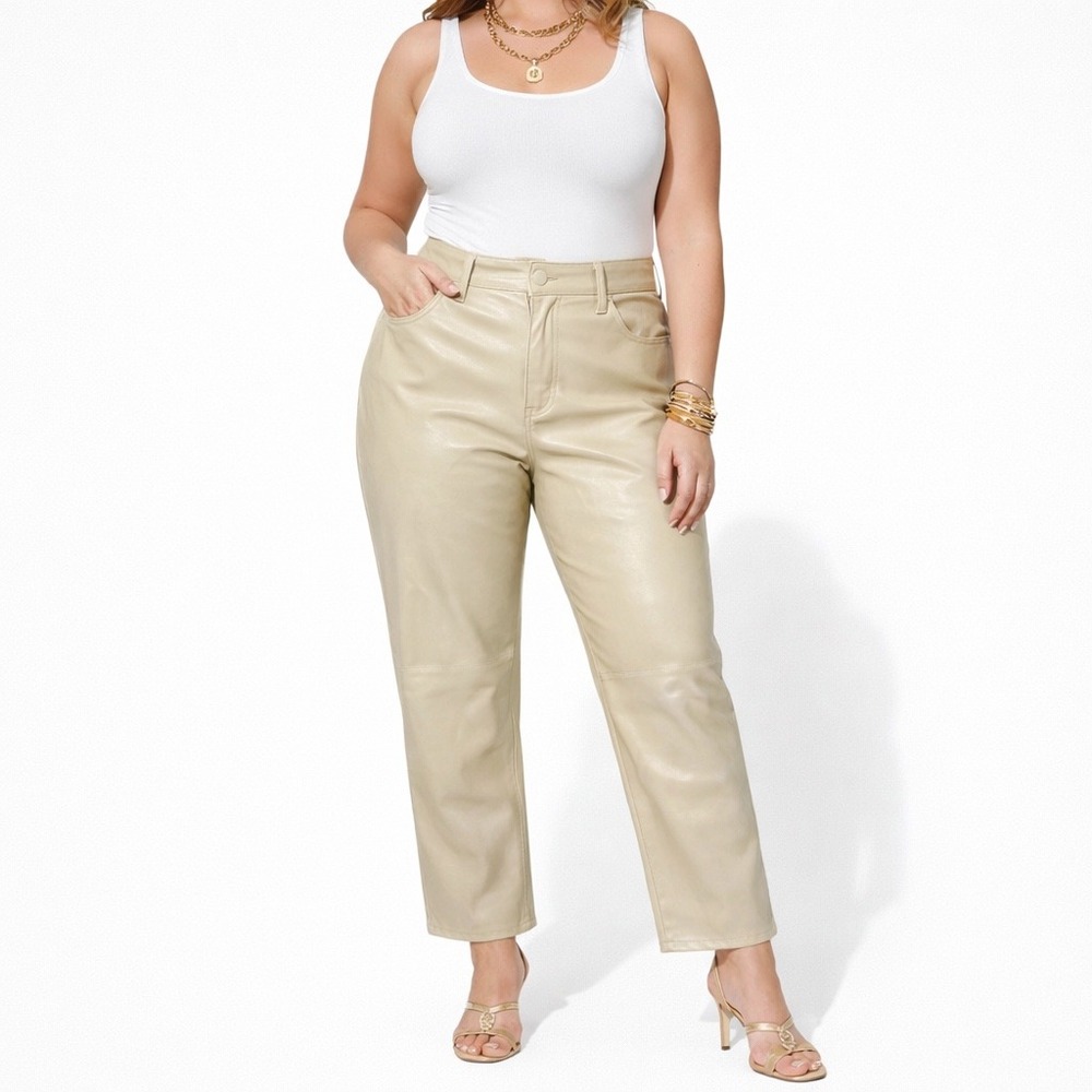 Gap Denim High Rise Vintage Slim Faux Leather Pants Beige 14/32R